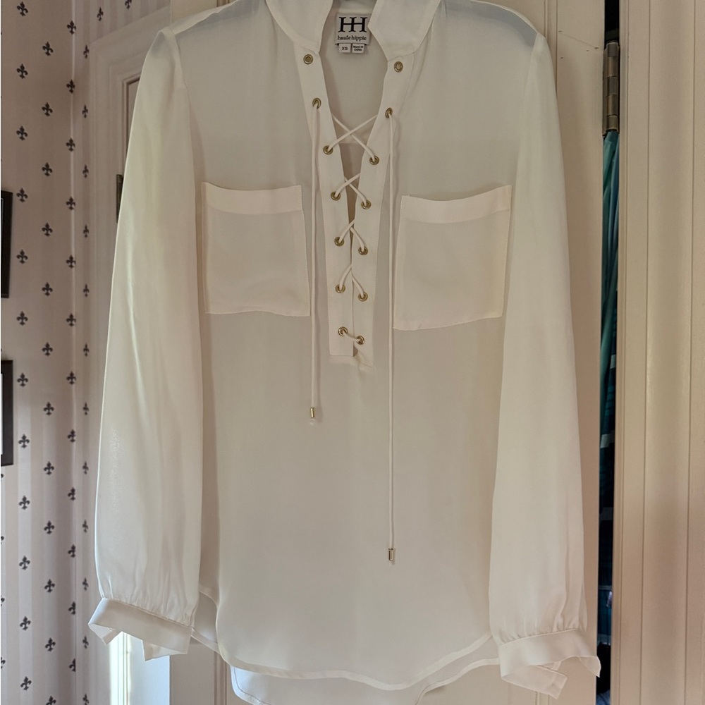 Haute Hippie White Tie Front Blouse